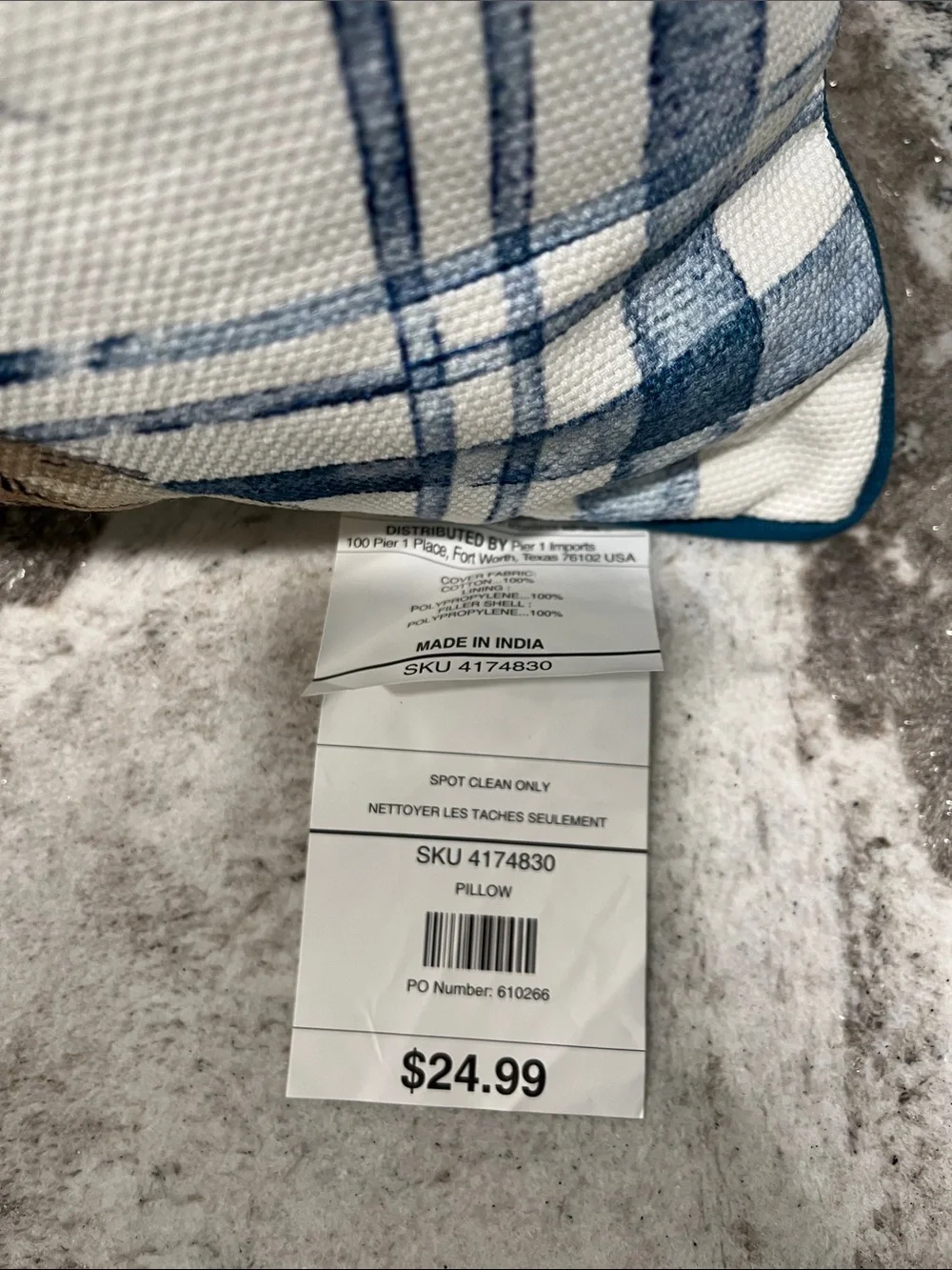 NEW Pier 1 Blue and White Bunny Plaid Holiday Pillow
